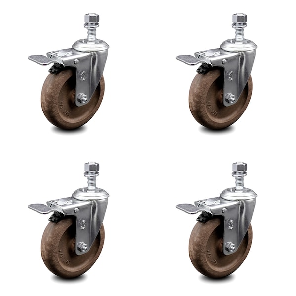 Service Caster 5 Inch High Temp Glass Filled Nylon 10mm Stem Caster Set with Total Lock Brake SCC-TSTTL20S514-GFNSHT-M1015-4 - main